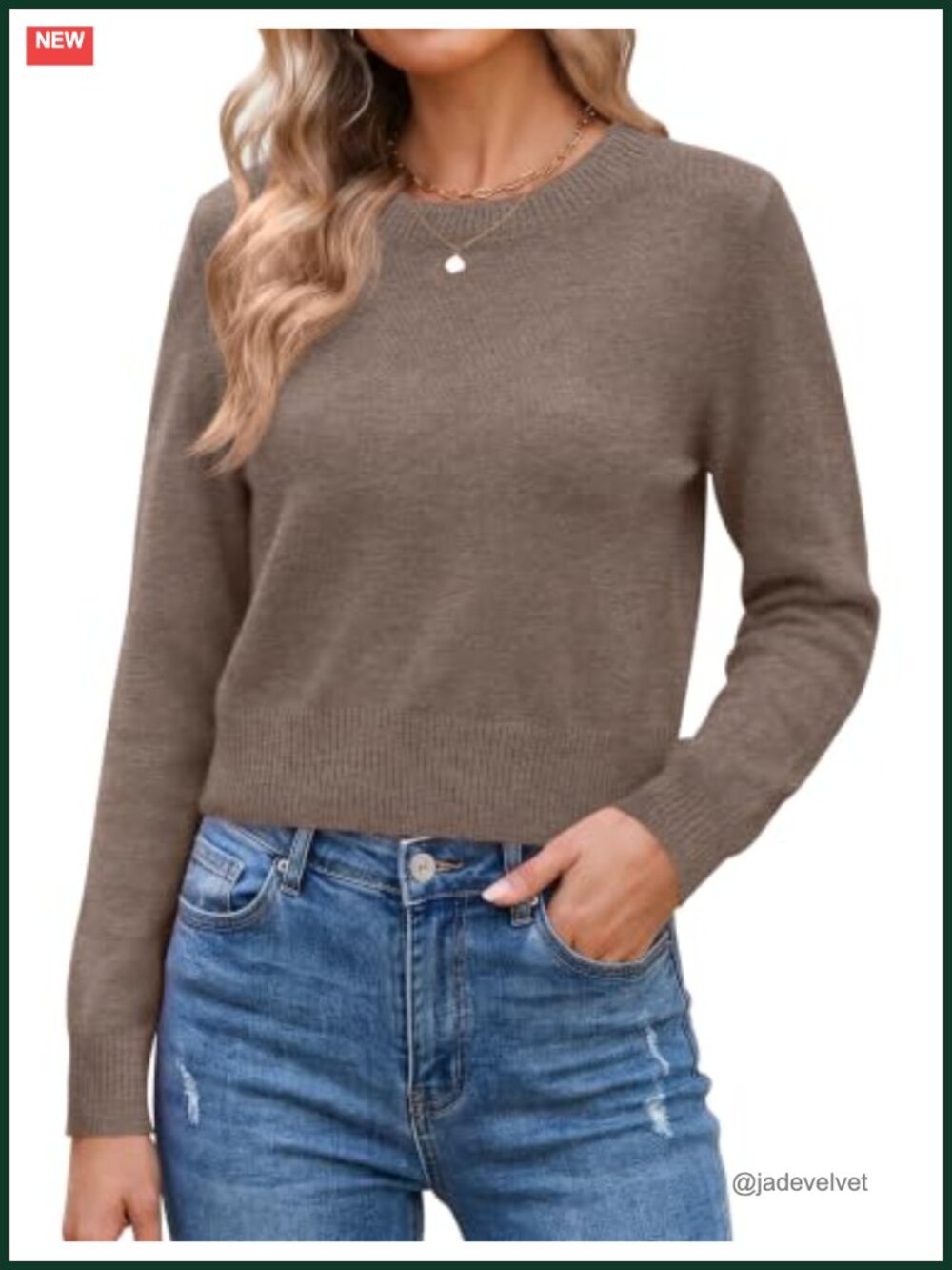 Cropped Crewneck Sweater Long Sleeve Knit Pullover Fall Top